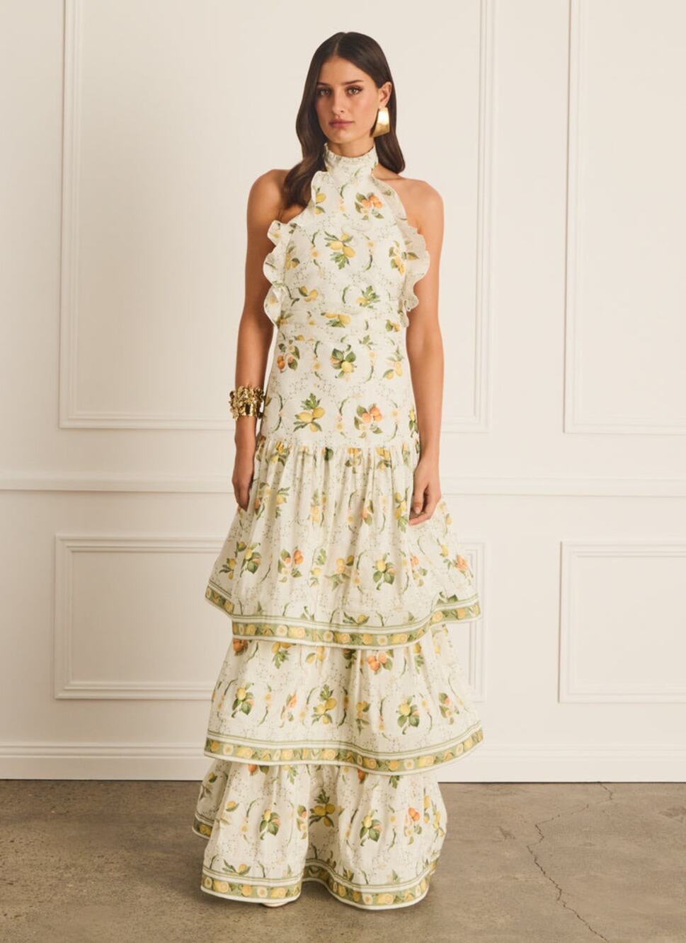 Aqua Blu Australia Georgia Dress Size S Lemon Floral linen silk 
Maxi Dress NWT